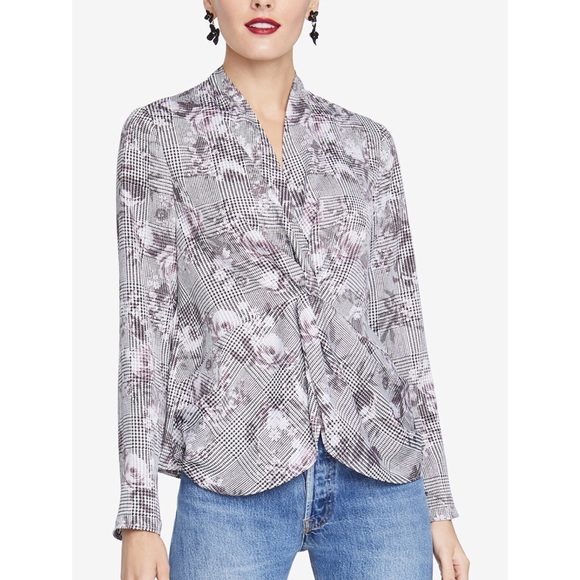 RACHEL ROY Womens Gray Twisted Printed Long Sleeve - Picture 1 of 3